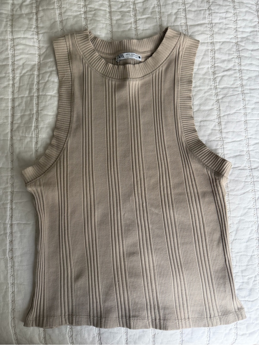Zara Sleeveless Ribbed Tank Top in Beige